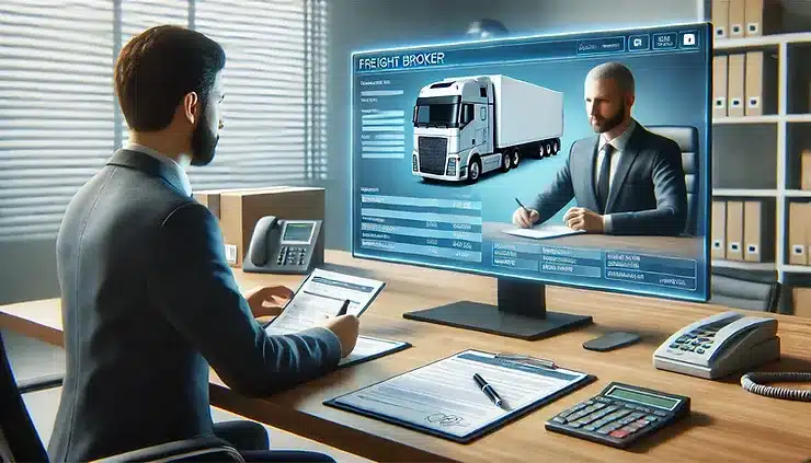 Illustration of double brokering scam in freight logistics