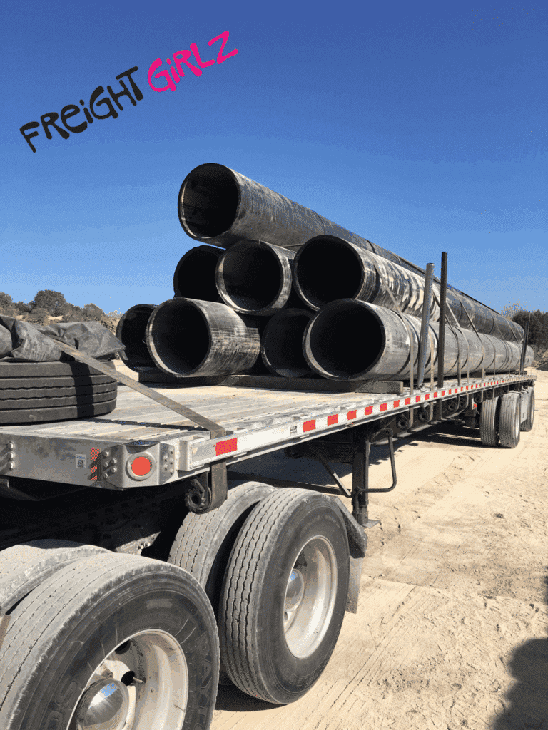 Flatbed pipe load with proper securement and edge protection