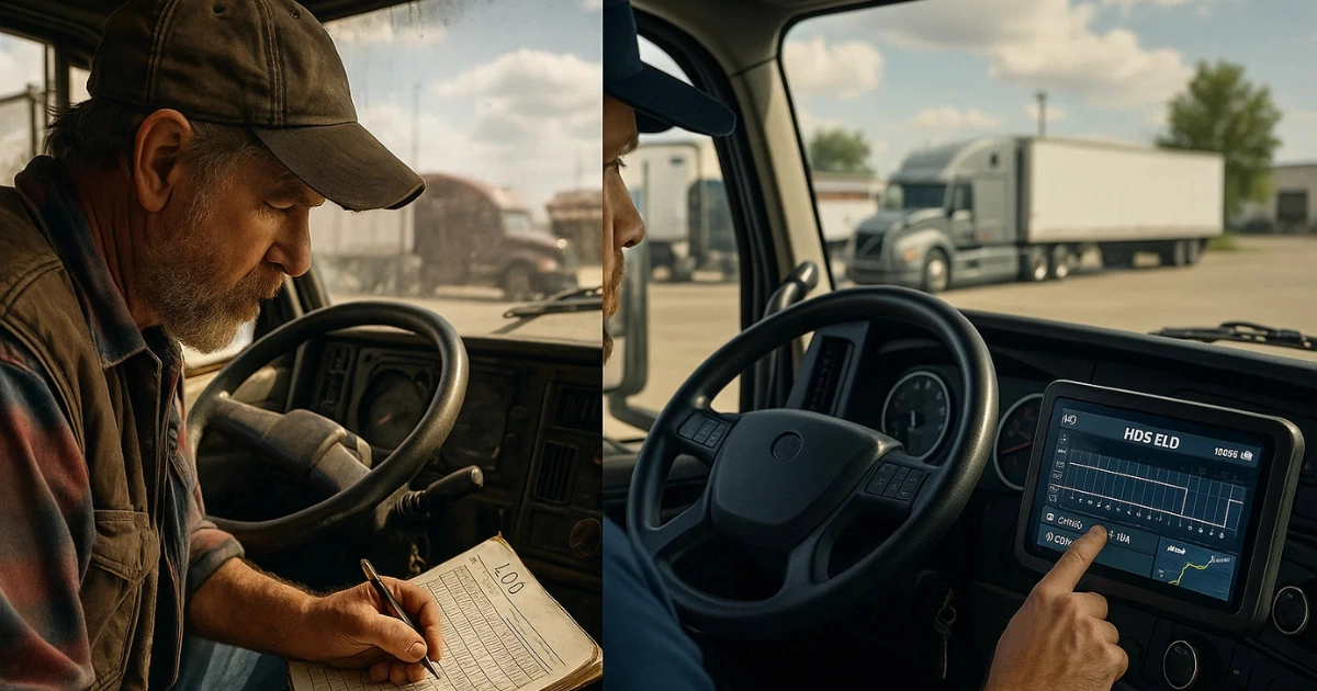 Comparison between paper logs and ELD inside truck cab