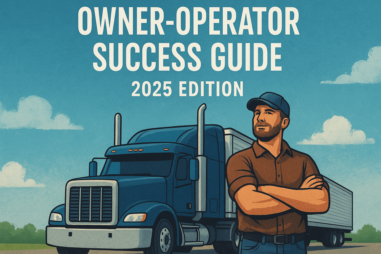 Owner-Operator Success Guide 2025 – Independent Truck Driver with Semi-Truck Illustration Owner-Operator Success Guide 2025 cover featuring confident truck driver in front of a blue semi-truck.