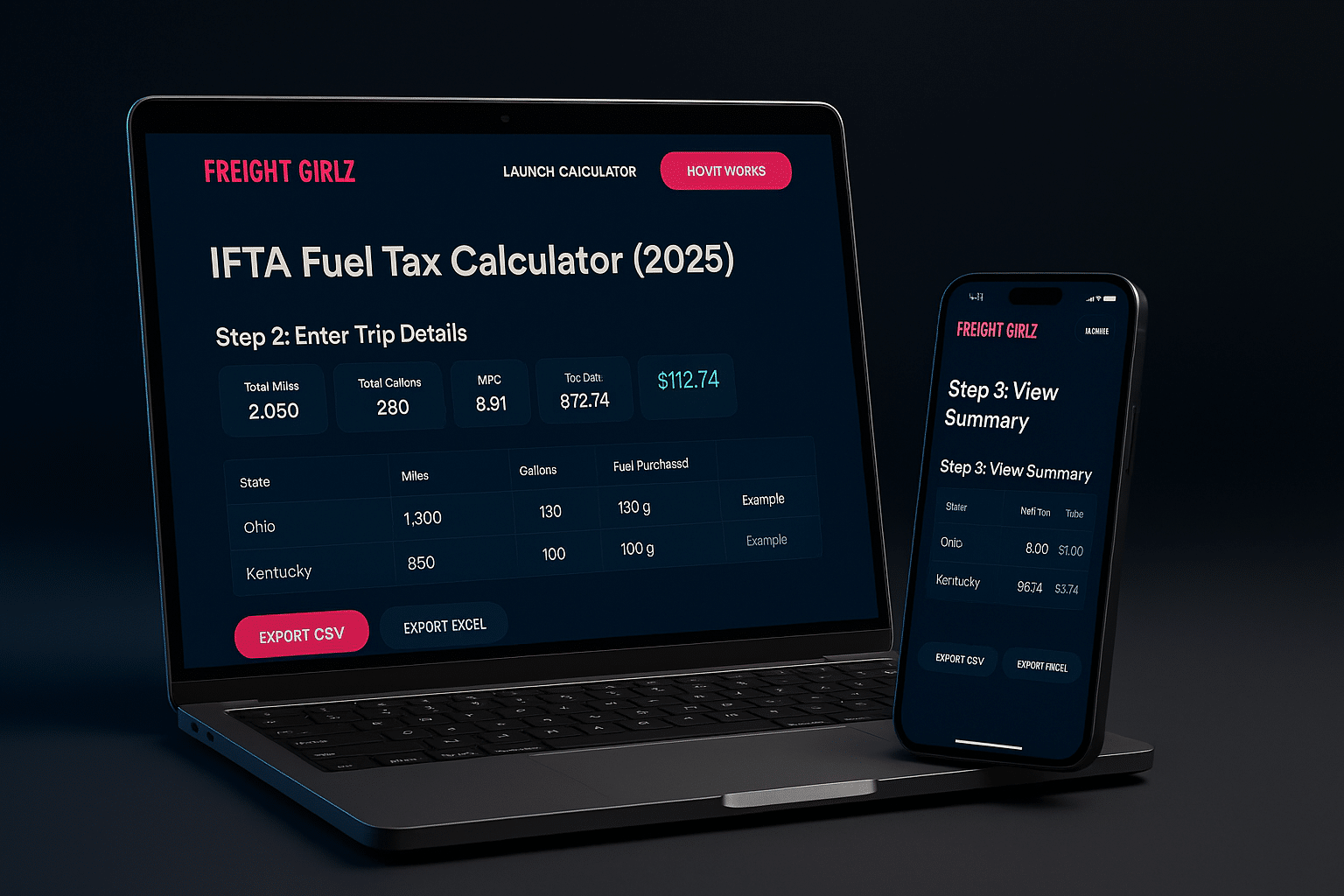 Freight Girlz IFTA calculator dashboard preview