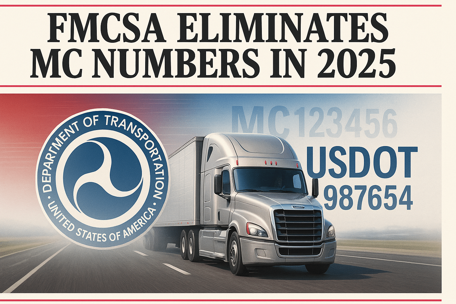Freight Girlz press-style cover: FMCSA eliminates MC numbers in 2025, USDOT becomes primary identifier with authority suffixes